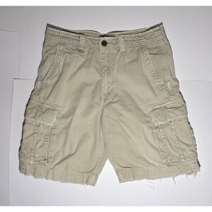 American Eagle Outfitters Mens Cargo Shorts 33 Khaki Tan Distressed 100% Cotton